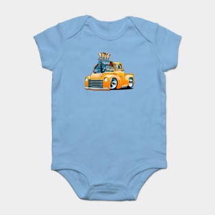 American Classic Hot Rod Pickup Truck Cartoon Baby Bodysuit